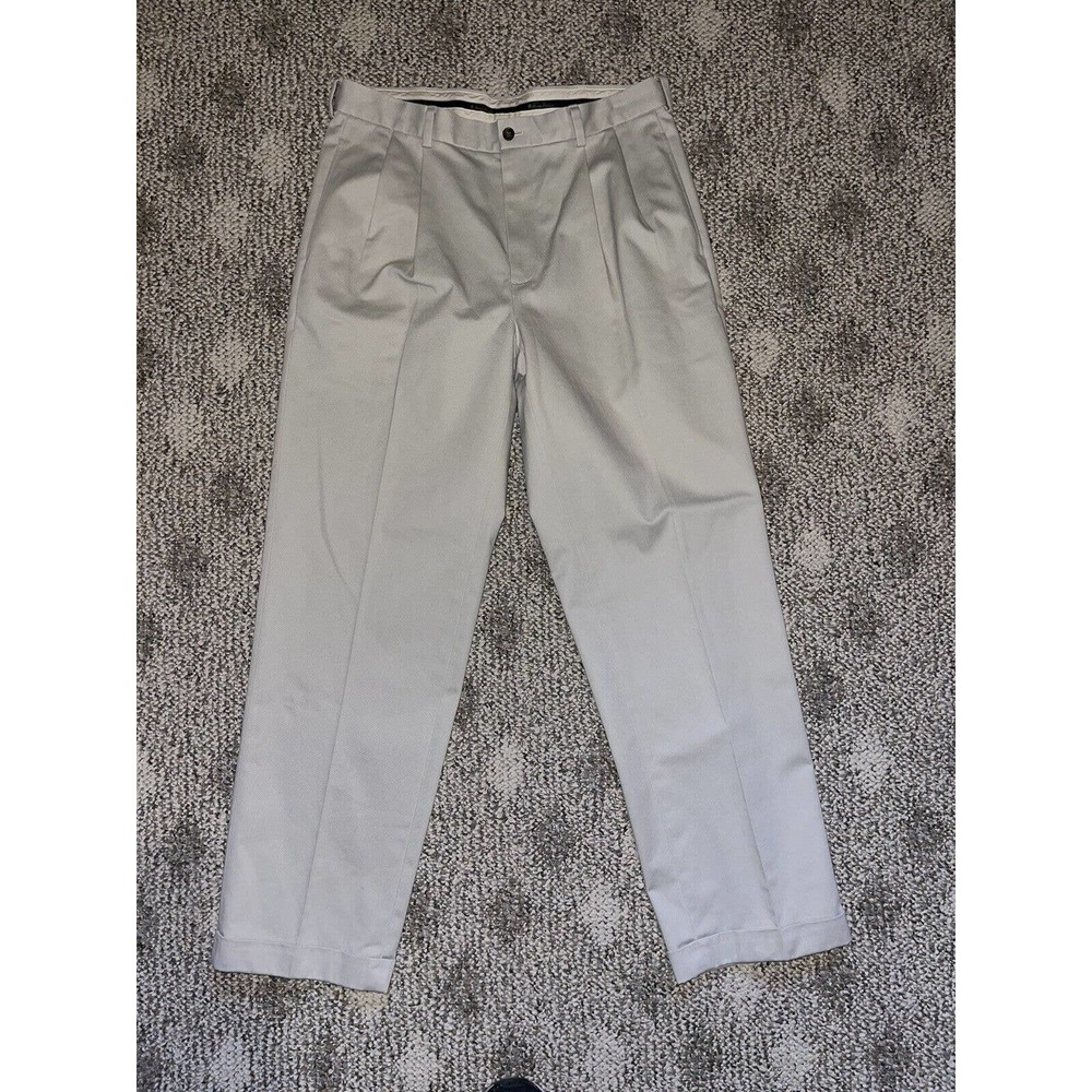 Brooks Brothers Advantage Chino Pant Men 35 Stone Cotton Pleated Elliot Straight
